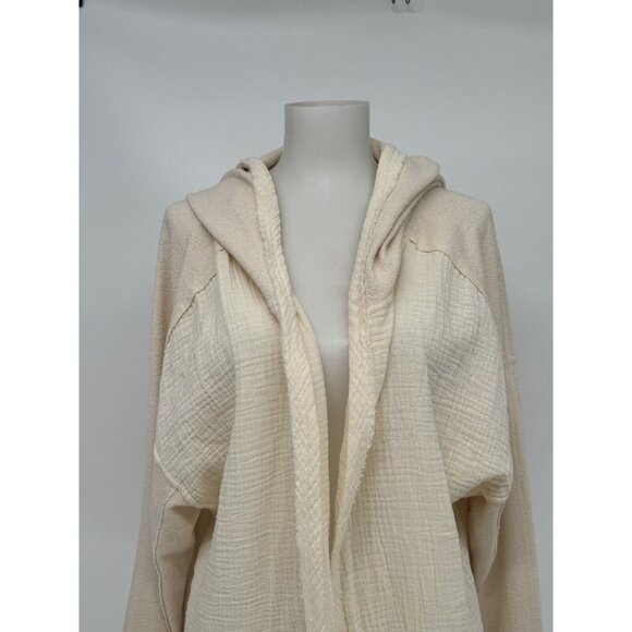 Anthropologie Women’s Cream S Hooded Mixed Media Cardigan Sweater Bobo Cozy - Picture 2 of 12
